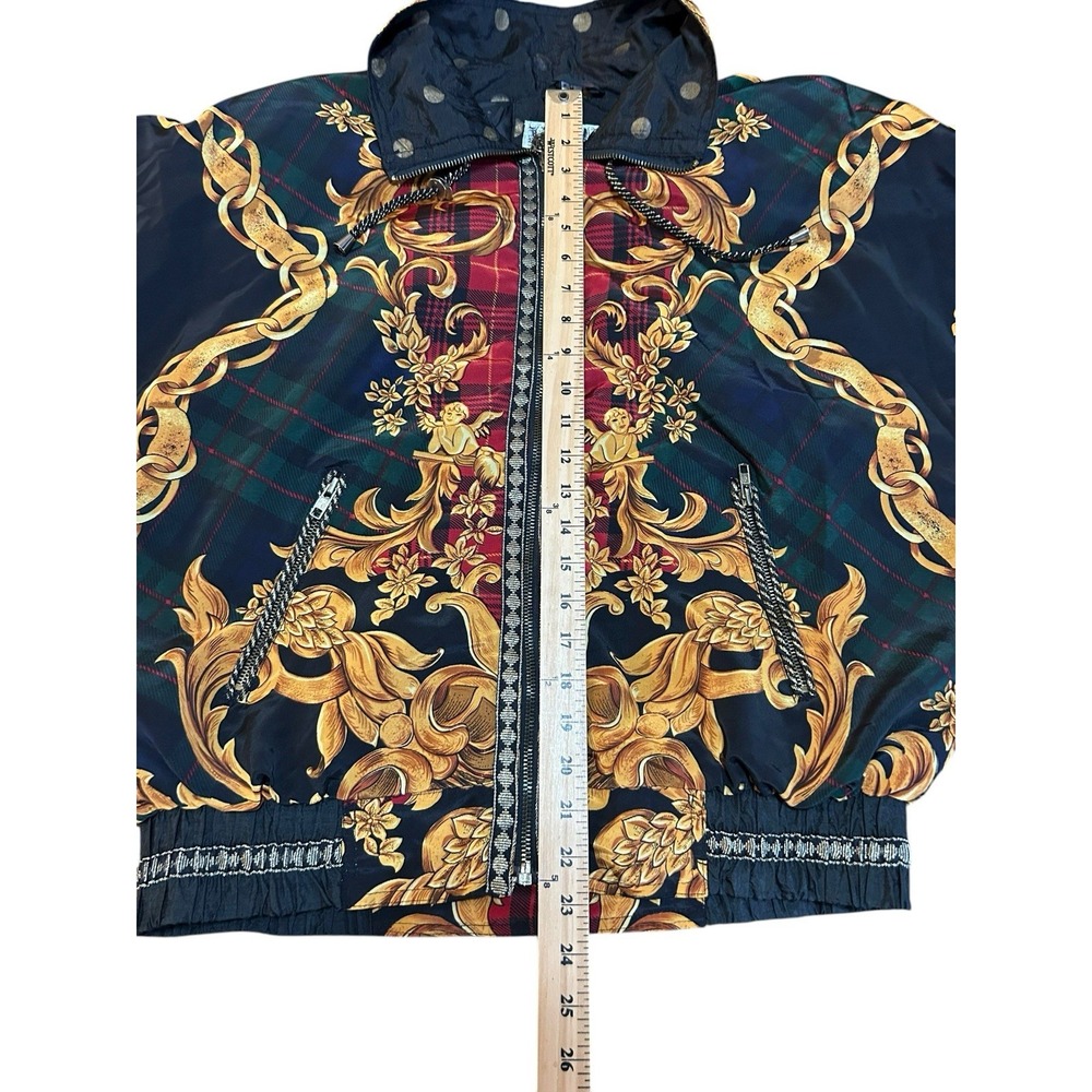 Vintage 90s Off Limits Bomber Jacket Plaid Ornate Baroque Mens Medium Full Zip - Picture 8 of 9